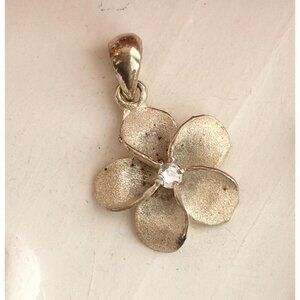 Silver Toned Plumeria Flower Hand Crafted Teeny Tiny Vintage Pendant | Charm